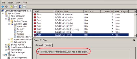 7 events|event 7 disk bad block.